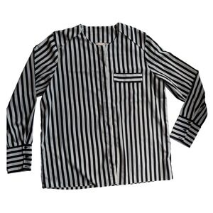 HM Womens Black White Striped Hidden Button Down Long Sleeve Blouse Size 12